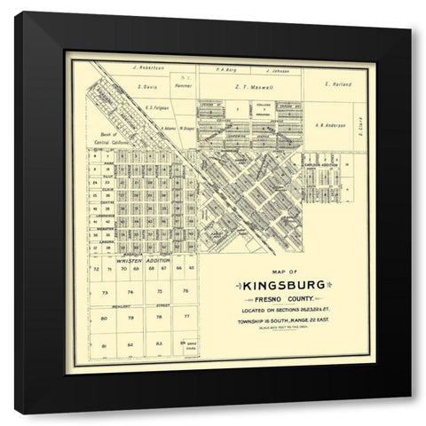 Kingsburg California Landowner - Thomas 1892 Black Modern Wood Framed Art Print by Thomas