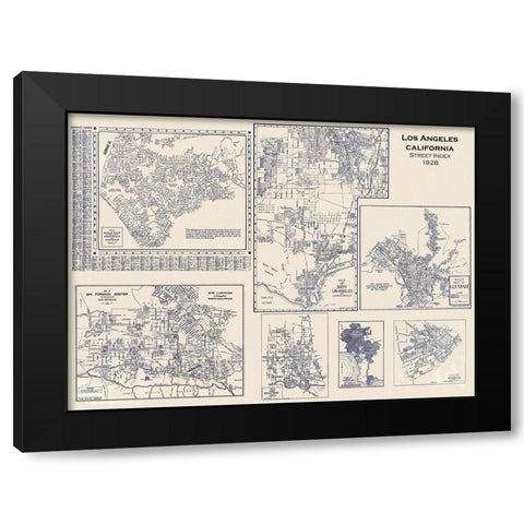 Los Angeles California Street Index - Hill 1928 Black Modern Wood Framed Art Print by Hill