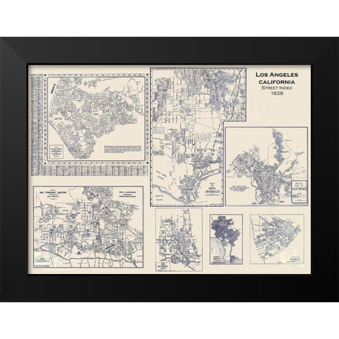 Los Angeles California Street Index - Hill 1928 Black Modern Wood Framed Art Print by Hill