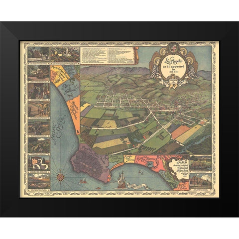 Los Angeles California - Gores 1871 Black Modern Wood Framed Art Print by Gores