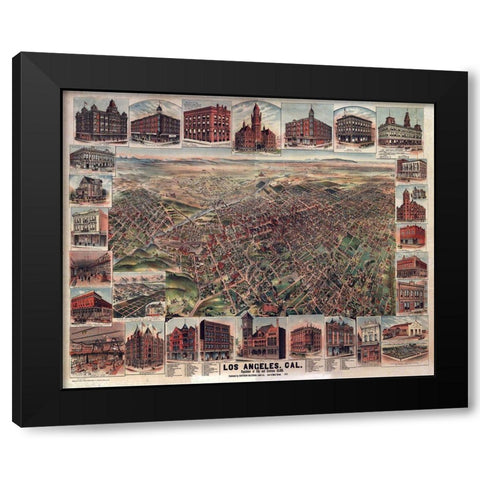 Los Angeles California - 1891 Black Modern Wood Framed Art Print with Double Matting by Unknown
