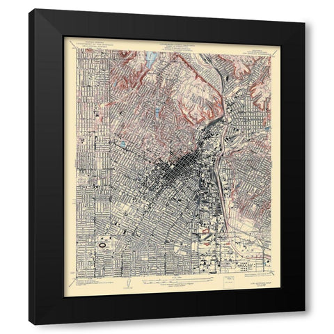 Los Angeles California Quad - USGS 1928 Black Modern Wood Framed Art Print with Double Matting by USGS