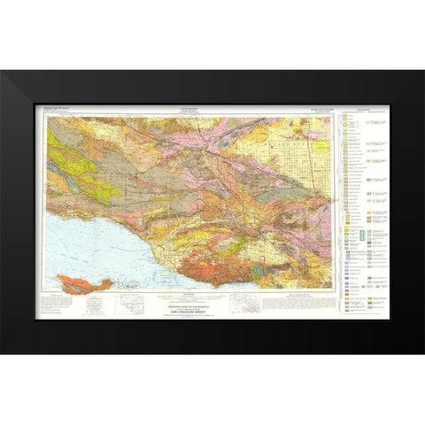Geologic California Los Angeles Sheet Black Modern Wood Framed Art Print by Jennings