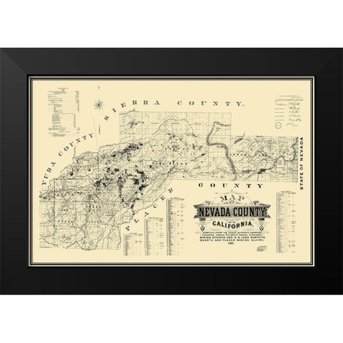 Nevada County California - Hartwell 1880 Black Modern Wood Framed Art Print by Hartwell