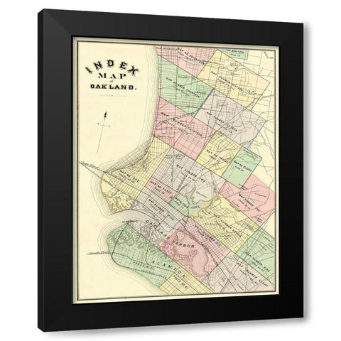 Oakland, Index California Landowner - Thompson Black Modern Wood Framed Art Print with Double Matting by Thompson