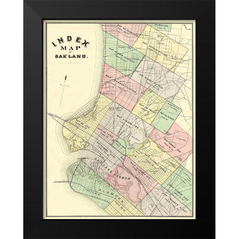 Oakland, Index California Landowner - Thompson Black Modern Wood Framed Art Print by Thompson
