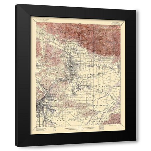 Pasadena California Quad - USGS 1900 Black Modern Wood Framed Art Print by USGS