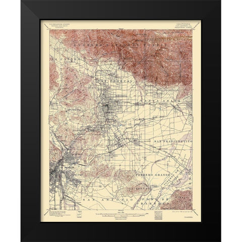 Pasadena California Quad - USGS 1900 Black Modern Wood Framed Art Print by USGS