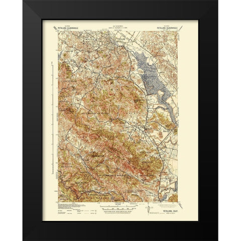 Petaluma California Quad - USGS 1942 Black Modern Wood Framed Art Print by USGS