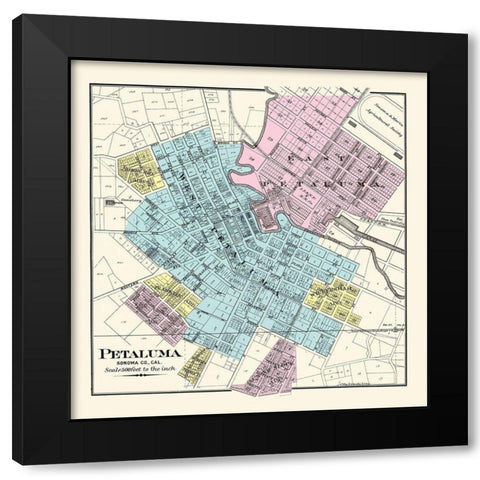 Petaluma California - Thompson 1877 Black Modern Wood Framed Art Print with Double Matting by Thompson