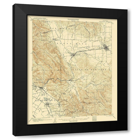 Pleasanton California Quad - USGS 1906 Black Modern Wood Framed Art Print by USGS