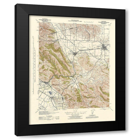 Pleasanton California Quad - USGS 1943 Black Modern Wood Framed Art Print with Double Matting by USGS