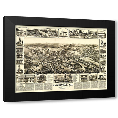 Placerville California - Elliot 1888 Black Modern Wood Framed Art Print by Elliot