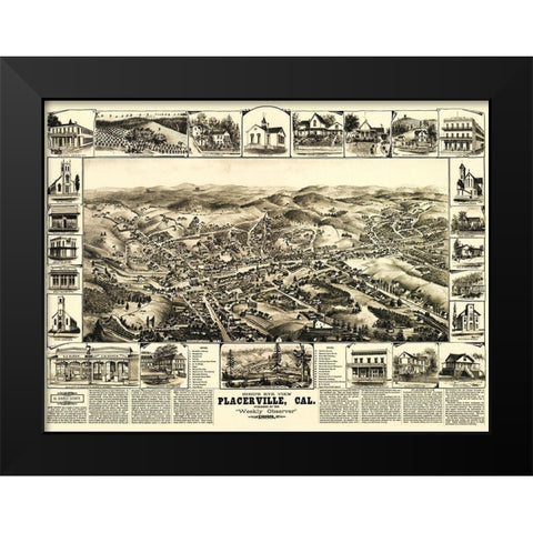 Placerville California - Elliot 1888 Black Modern Wood Framed Art Print by Elliot