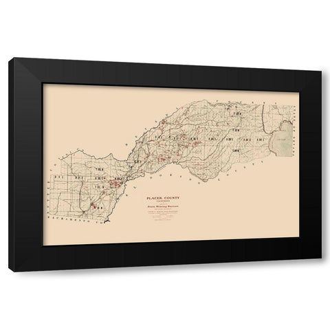 Placer County California Mining - Gage 1902  Black Modern Wood Framed Art Print with Double Matting by Gage