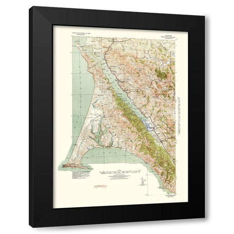 Point Reyes California Quad - USGS 1940 Black Modern Wood Framed Art Print by USGS