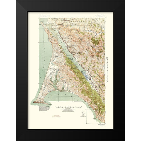 Point Reyes California Quad - USGS 1940 Black Modern Wood Framed Art Print by USGS