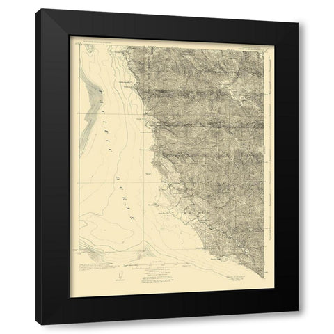 Point Sur California Quad - USGS 1925 Black Modern Wood Framed Art Print by USGS