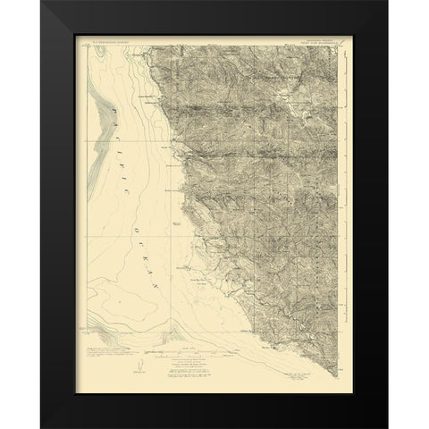 Point Sur California Quad - USGS 1925 Black Modern Wood Framed Art Print by USGS