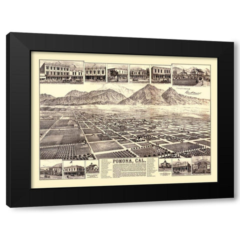 Pomona California - Elliot 1886 Black Modern Wood Framed Art Print with Double Matting by Elliot