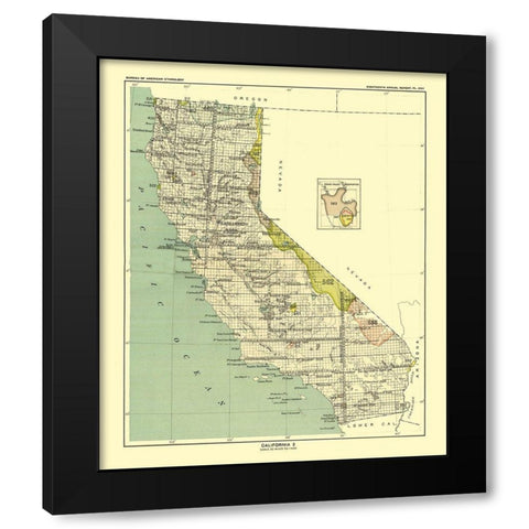 California - Round Valley Reservation - Hoen 1896 Black Modern Wood Framed Art Print with Double Matting by Hoen