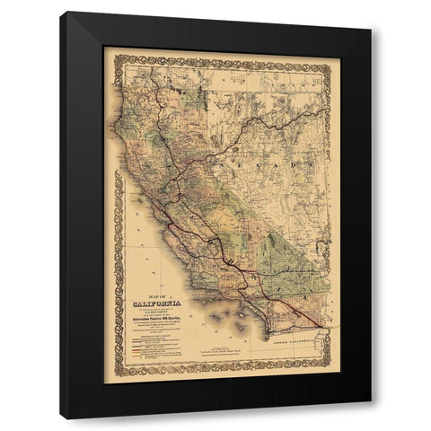 Southern Pacific Railroad - 1876 Black Modern Wood Framed Art Print with Double Matting by Unknown