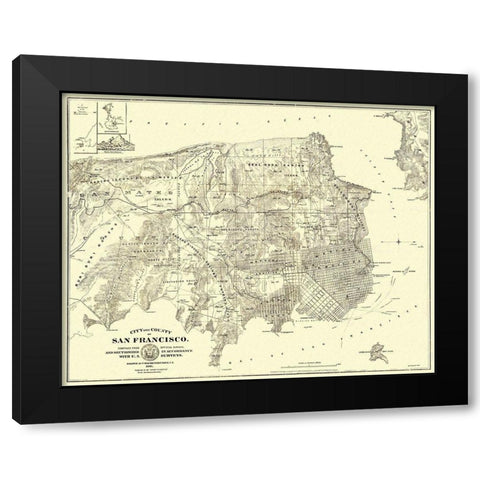 San Francisco California Landowner - Langley 1861 Black Modern Wood Framed Art Print with Double Matting by Langley