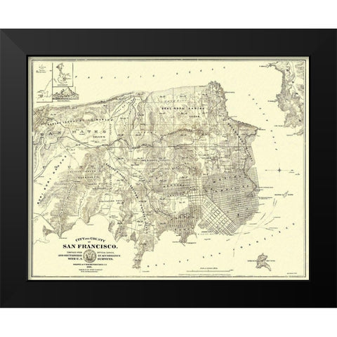 San Francisco California Landowner - Langley 1861 Black Modern Wood Framed Art Print by Langley