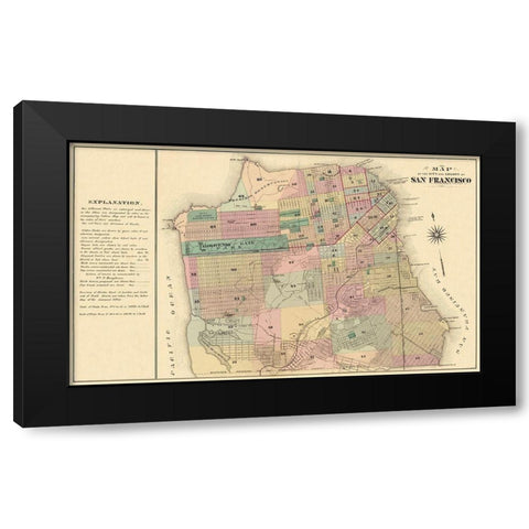 San Francisco California - Humpfreys 1876 Black Modern Wood Framed Art Print by Humpfreys