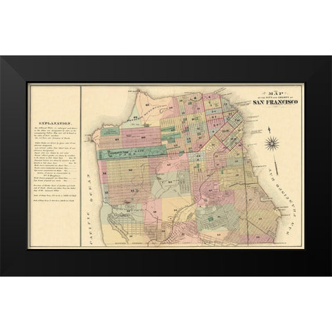 San Francisco California - Humpfreys 1876 Black Modern Wood Framed Art Print by Humpfreys