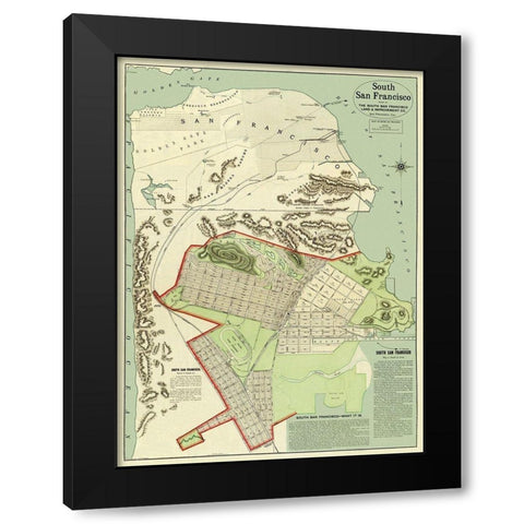 San Francisco, South California Black Modern Wood Framed Art Print by Rand McNally