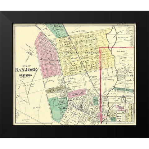 San Jose, 1st Ward California Landowner Black Modern Wood Framed Art Print by Thompson