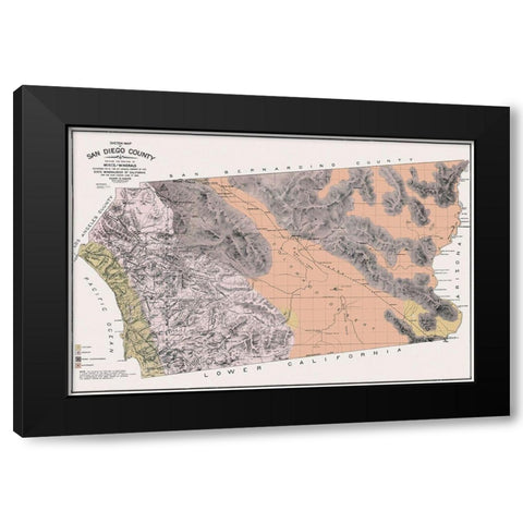 San Diego California - Hanks 1886 Black Modern Wood Framed Art Print with Double Matting by Hanks