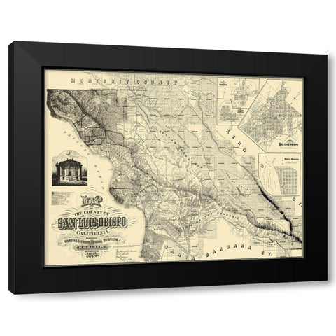 San Luis Obispo California Landowner - Harris 1874 Black Modern Wood Framed Art Print by Harris