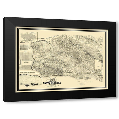 Santa Barbara California Landowner - Huber 1889 Black Modern Wood Framed Art Print with Double Matting by Huber