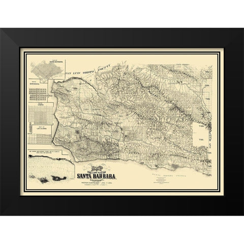 Santa Barbara California Landowner - Huber 1889 Black Modern Wood Framed Art Print by Huber