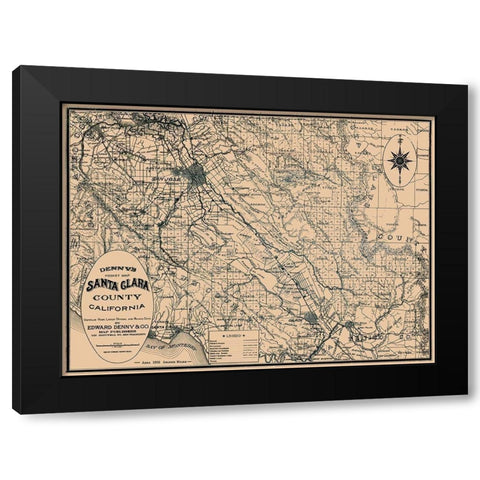 Santa Clara California - Denny 1913 Black Modern Wood Framed Art Print with Double Matting by Denny