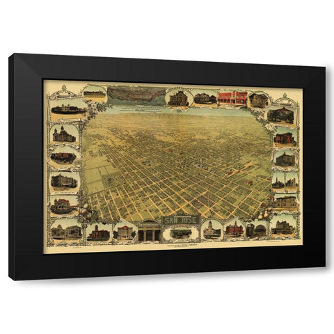 San Jose California - Stone 1901 Black Modern Wood Framed Art Print by Stone
