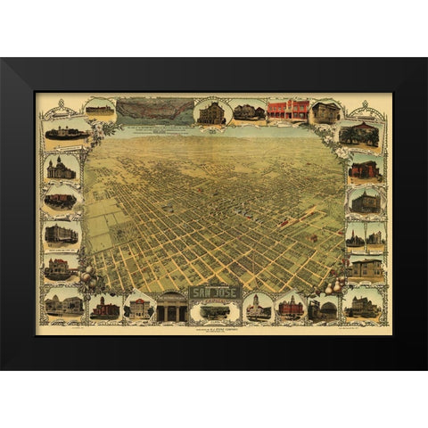 San Jose California - Stone 1901 Black Modern Wood Framed Art Print by Stone
