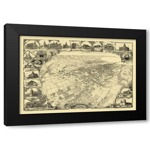 Santa Barbara California - Gifford 1898 Black Modern Wood Framed Art Print with Double Matting by Gifford