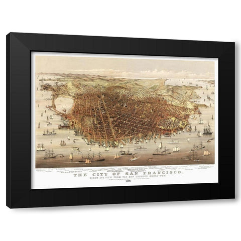 San Francisco California - Currier 1878 Black Modern Wood Framed Art Print with Double Matting by Currier