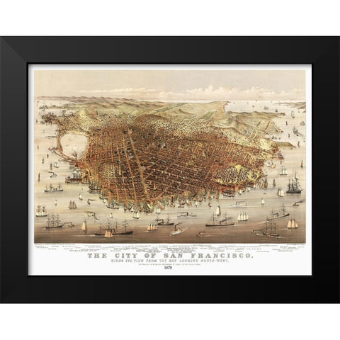 San Francisco California - Currier 1878 Black Modern Wood Framed Art Print by Currier