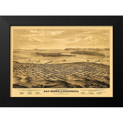 San Diego California - Bancroft 1876 Black Modern Wood Framed Art Print by Bancroft