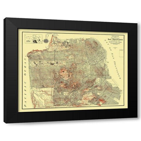 San Francisco California - Oshaughnessy 1929 Black Modern Wood Framed Art Print by O''shaughnessy
