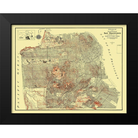 San Francisco California - Oshaughnessy 1929 Black Modern Wood Framed Art Print by O''shaughnessy
