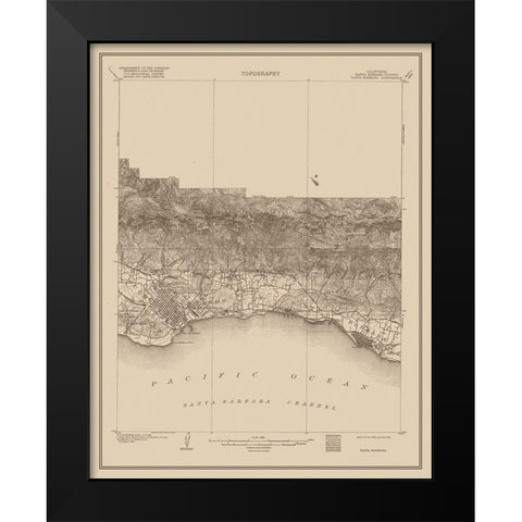 Santa Barbara California Quad - USGS 1903 Black Modern Wood Framed Art Print by USGS