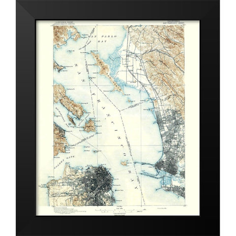 San Francisco California Sheet - USGS 1895 Black Modern Wood Framed Art Print by USGS