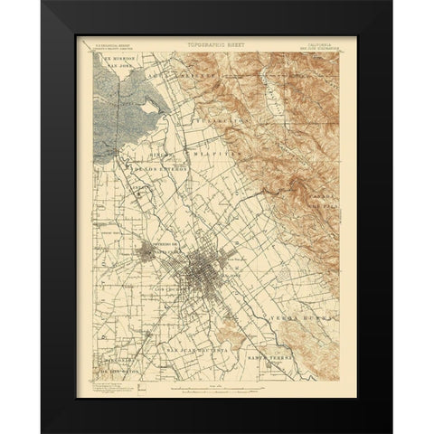 San Jose California Quad - USGS 1899 Black Modern Wood Framed Art Print by USGS