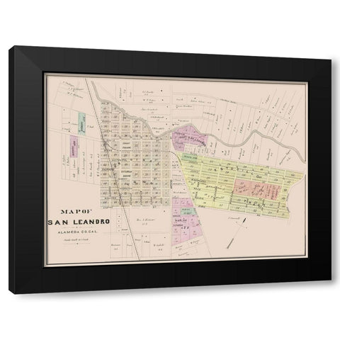 San Leandro California Plan - Thompson 1878 Black Modern Wood Framed Art Print with Double Matting by Thompson