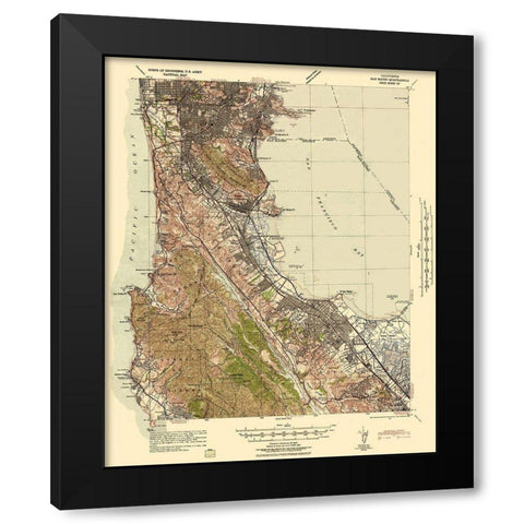 San Mateo California Tactical Quad - US Army 1942 Black Modern Wood Framed Art Print with Double Matting by US Army